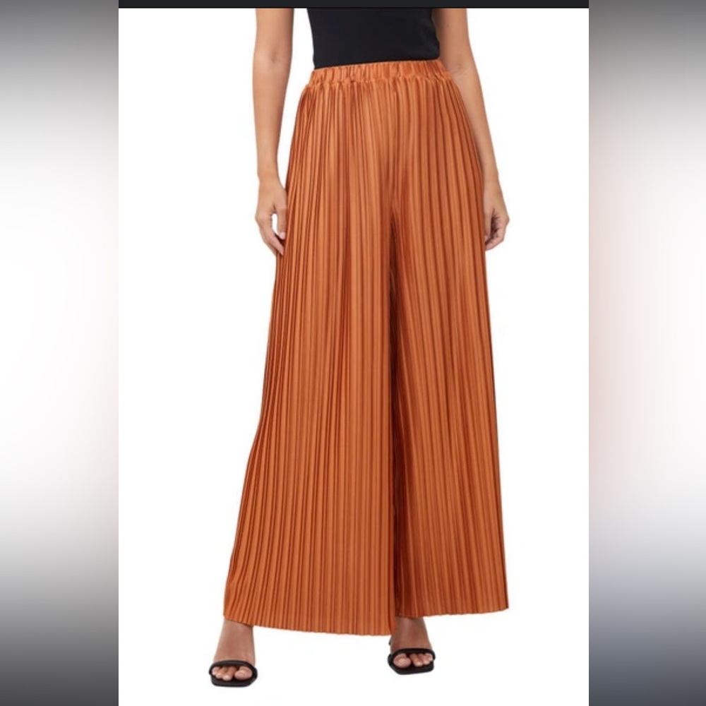 French Connection Honey Bronze Regi Pleated Wide Leg Trouser Pants Size S